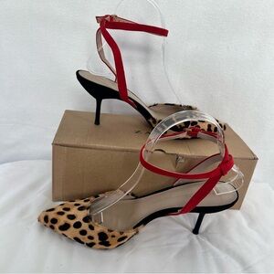 Zara Heels Leopard Print with Red Straps Shoes Size 7.5
